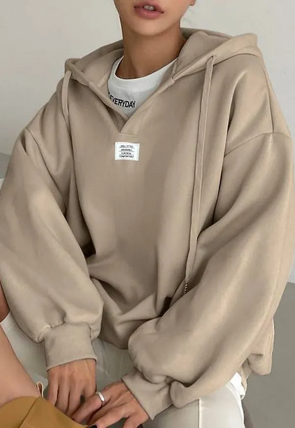 Shein Patch Detail Drop Shoulder Drawstring Hoodie