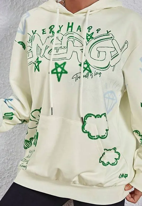 Shein Pattern Printed Hoodie With Kangaroo Pocket