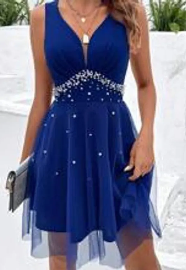 Shein Pearls Beaded Mesh Overlay Dress