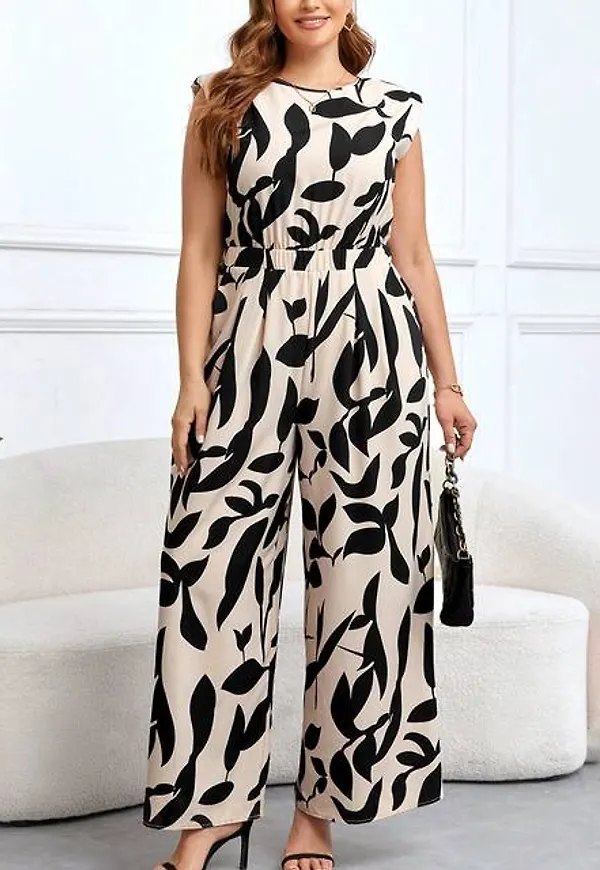 Shein Plus Botanical Print Jumpsuit
