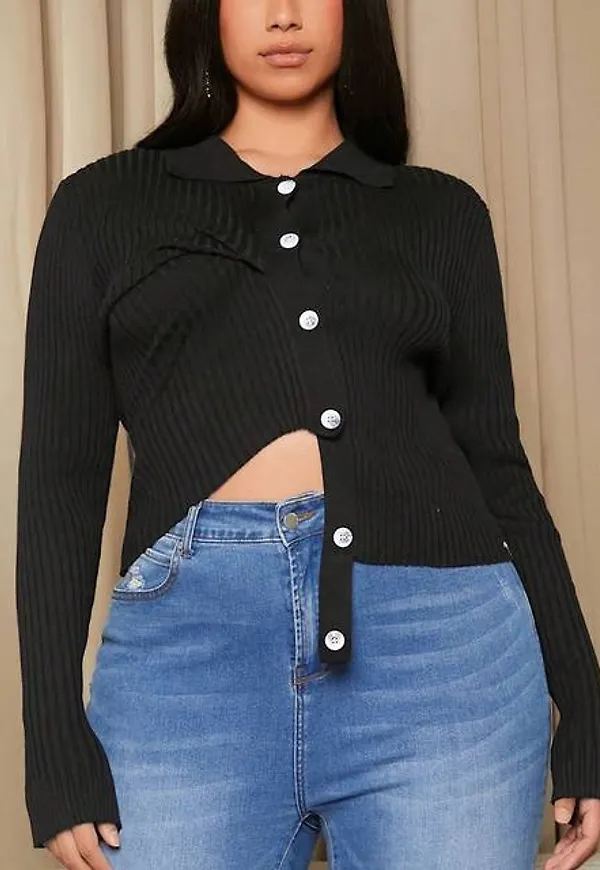 Shein Plus Button Front Asymmetrical Hem Cardigan