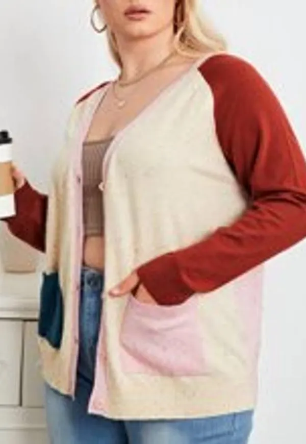 Shein Plus Colour Block Button Up Cardigan