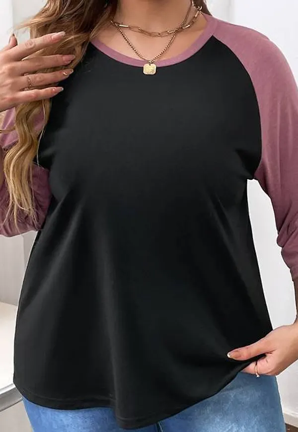 Shein Plus Colour Block Raglan Sleeve Tee