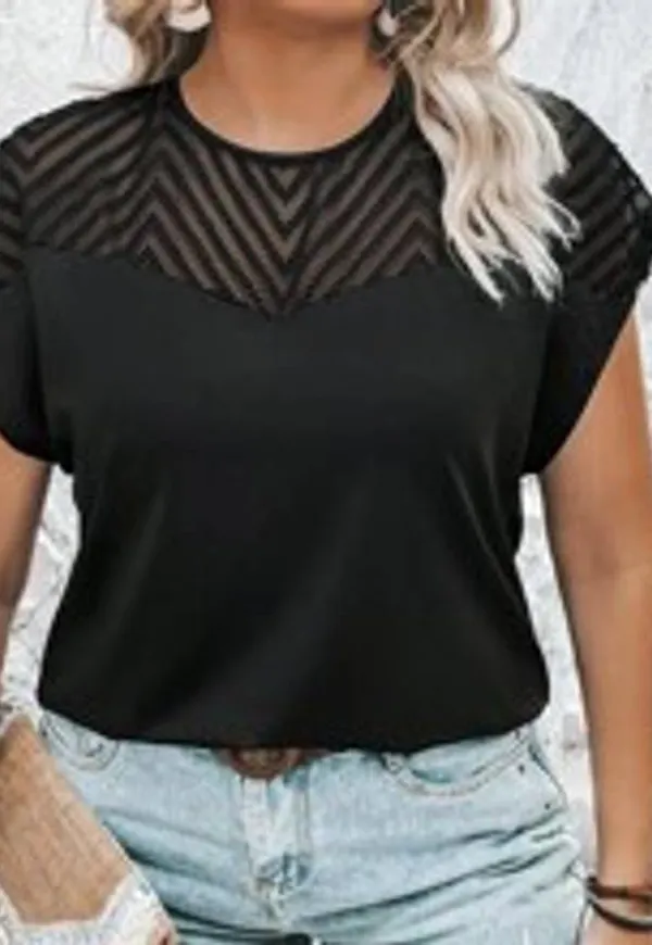 Shein Plus Contrast Mesh Batwing Sleeve Tee