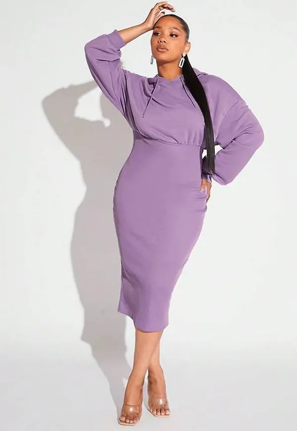 Shein Plus Drop Shoulder Drawstring Hoodie Dress