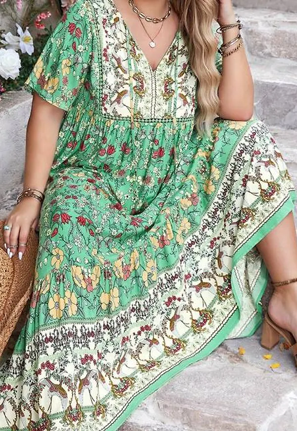 Shein Plus Floral Printed Short Sleeves Summer Holiday Dress