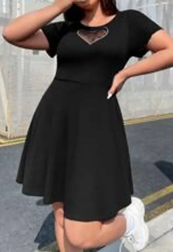 Shein Plus Heart Print Contrast Mesh Dress