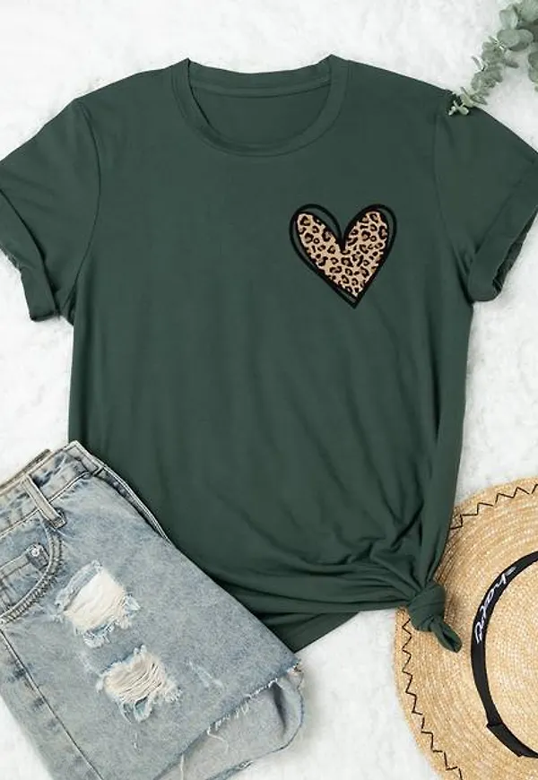 Shein Plus Leopard & Heart Print Tee