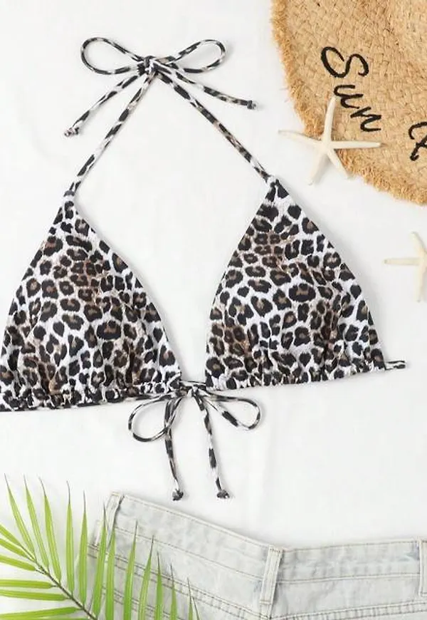 Shein Plus Leopard Halter Bikini Top