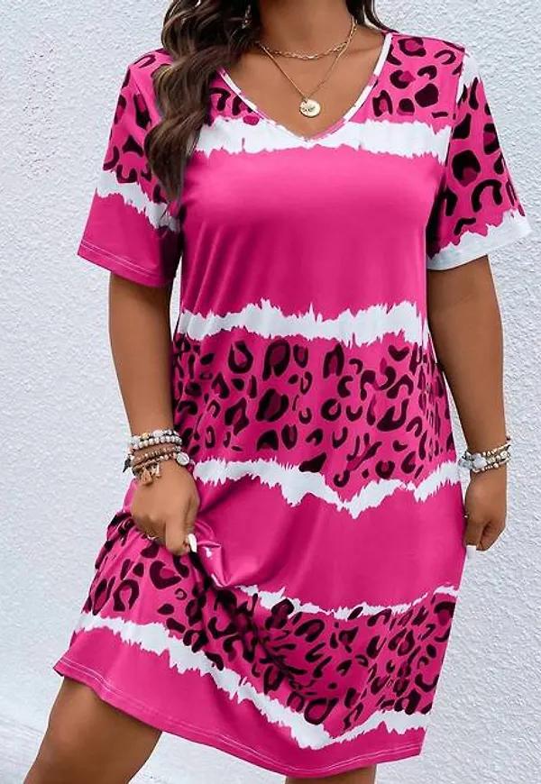 Shein Plus Leopard Print V-Neck Dress