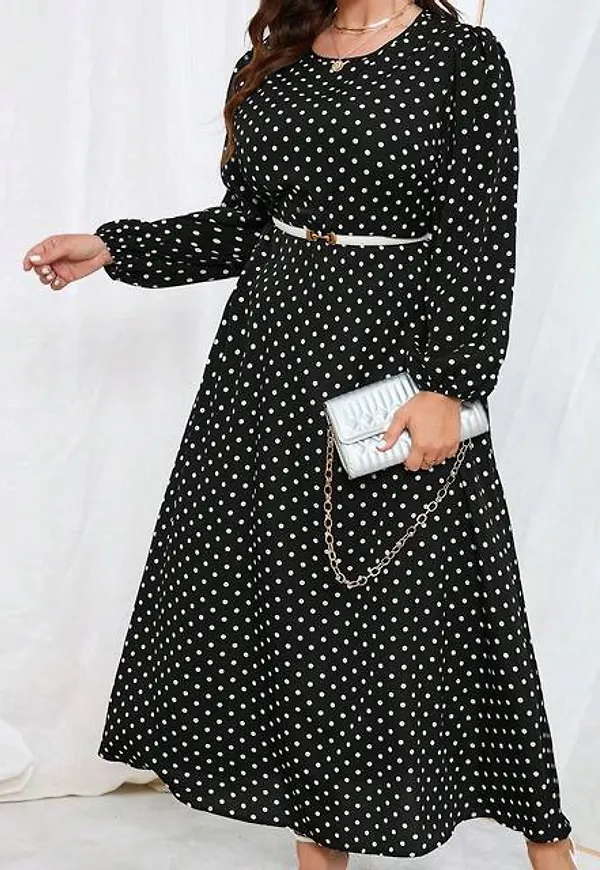 Shein Plus Polka Dot Round Neck Dress