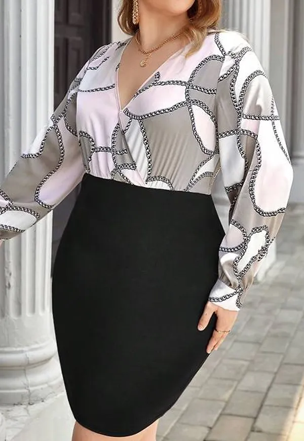 Shein Plus Print Surplice Neck Bodycon Dress
