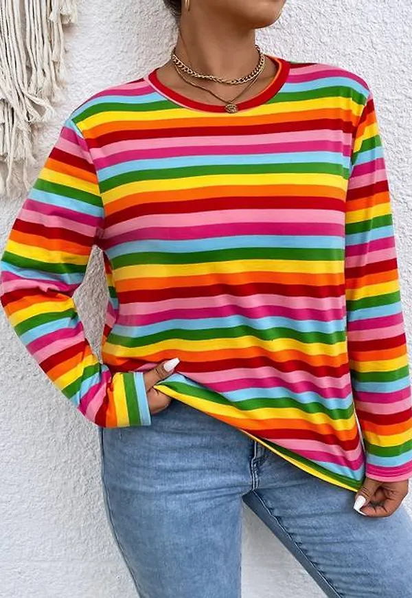 Shein Plus Rainbow Striped Tee