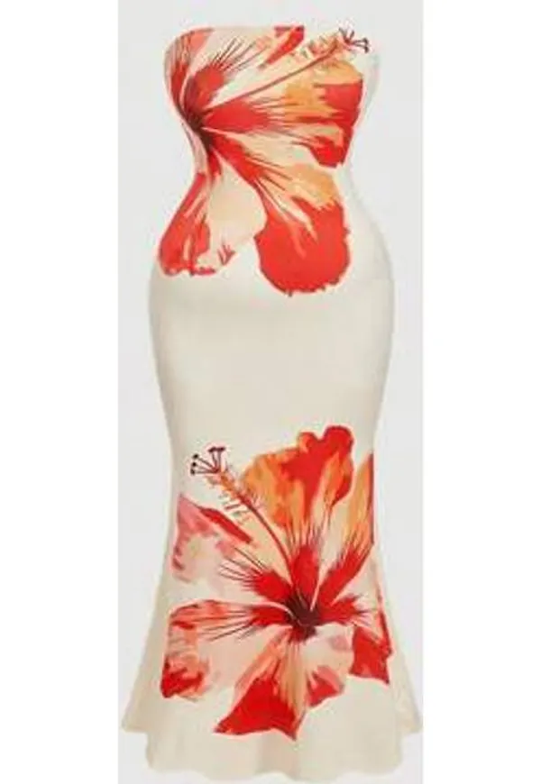 Shein Plus Size Aprikos Romantisk Elegant Floral Grimma Sjöjungfruklänning