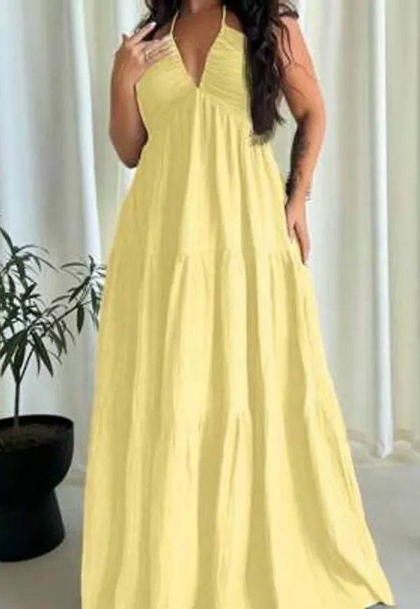 Shein Plus Size Chiffonggrimma Rygglös Lång Klänning - Gul