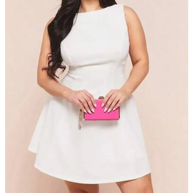 Shein Plus Size Dam Elegant Rosa Satin Asymmetrisk Klänning - Vitt