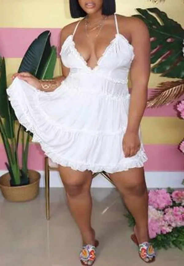 Shein Plus Size Dam Rufsig Enfärgad Ärmlös Klänning - Vitt