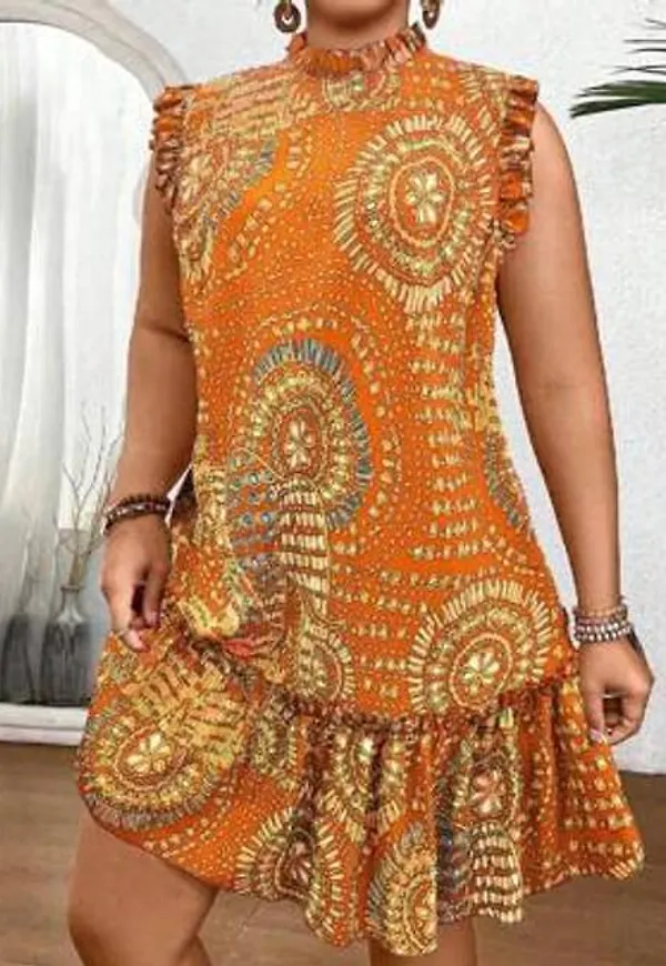 Shein Plus Size Dam Vintage Blommönster Ärmlös Lång Klänning - Multifärgad