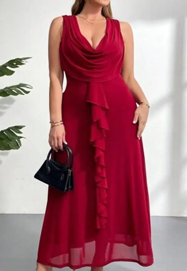 Shein Plus Size Elegant Lös Klänning - Bourgogne