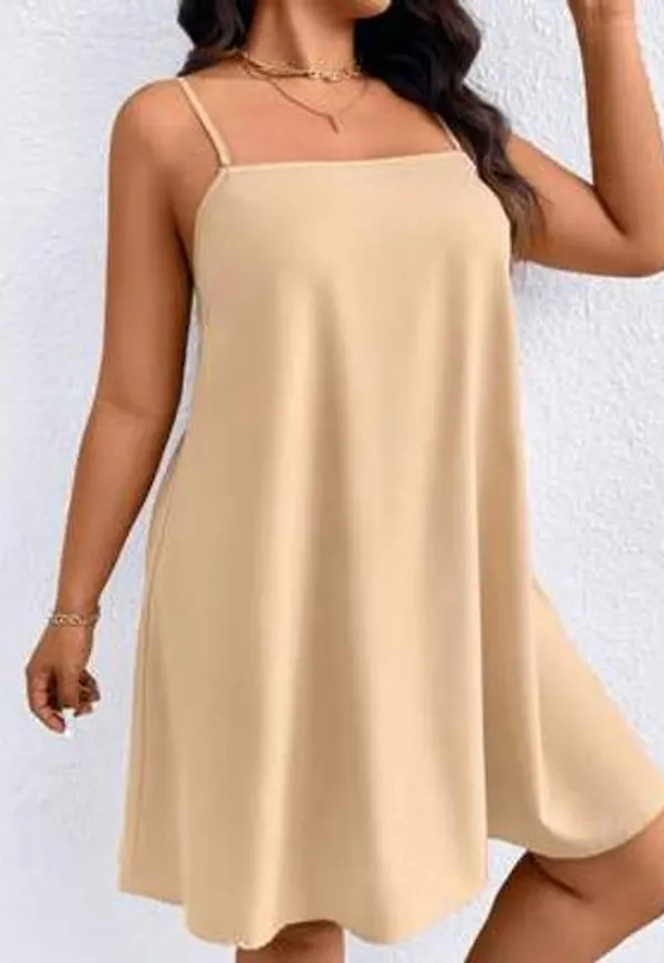 Shein Plus Size Kvinnor Casual Minimalistisk Bantning Söt Cami A-Line Klänning - Kaki