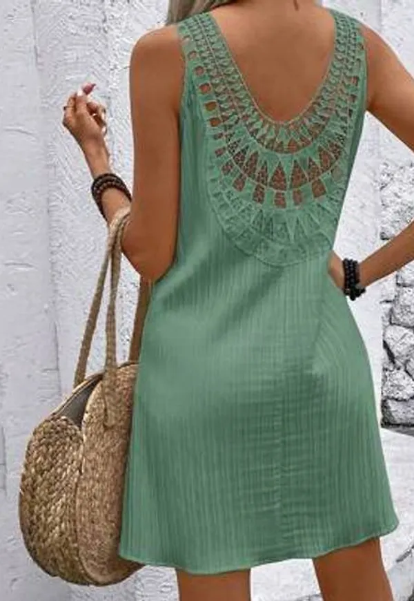 Shein Plus Size Kvinnor Casual Vacation V-ringad Ärmlös Klänning - Grön