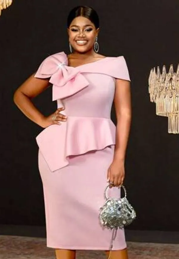 Shein Plus Size Rosa Bodycon Klänningar Asymmetrisk Hals - Peplum