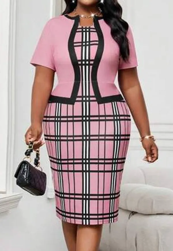 Shein Plus Size Women's Business Professionell Blommigt Tryckt Kortärmad Examen Slim Fit Dress Lärarkläder Lärare Klänning Four Seasons St Patrick Business - Rosa