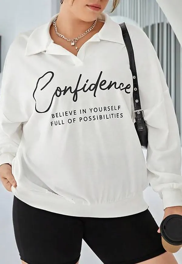 Shein Plus Slogan Graphic Drop Shoulder Sweatshirt