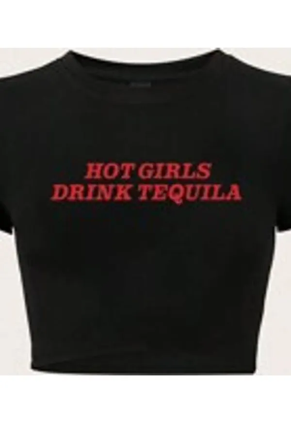 Shein Plus sommar YK rosa tshirt fr kvinnor med TEQUILAslogan beskuren tshirt