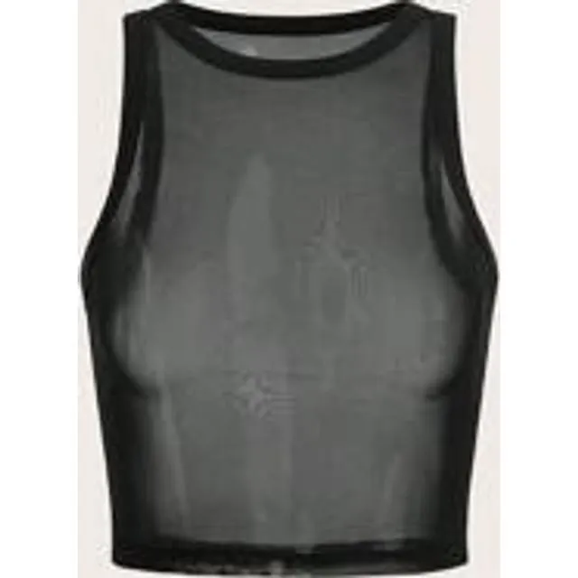 Shein Plus Svart Stickat Mesh genomskinligt linne fr sommaren