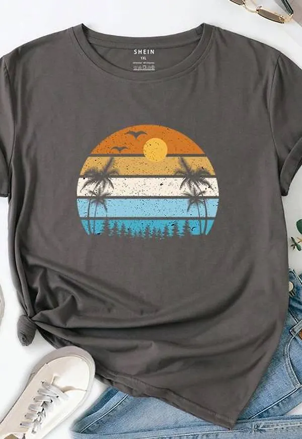Shein Plus Tropical Print Tee