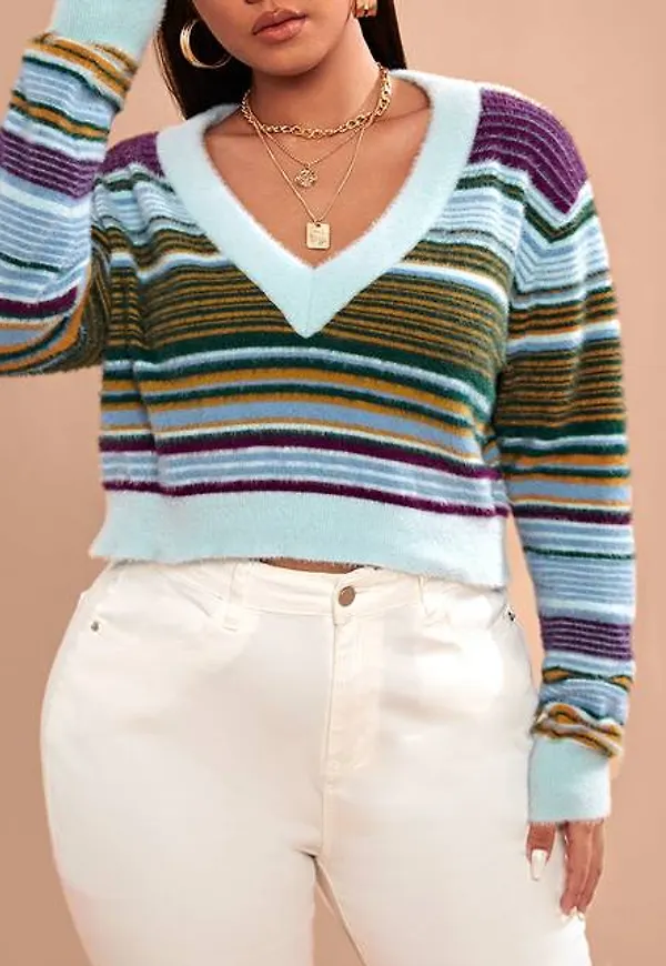 Shein Plus V-neck Striped Jumper