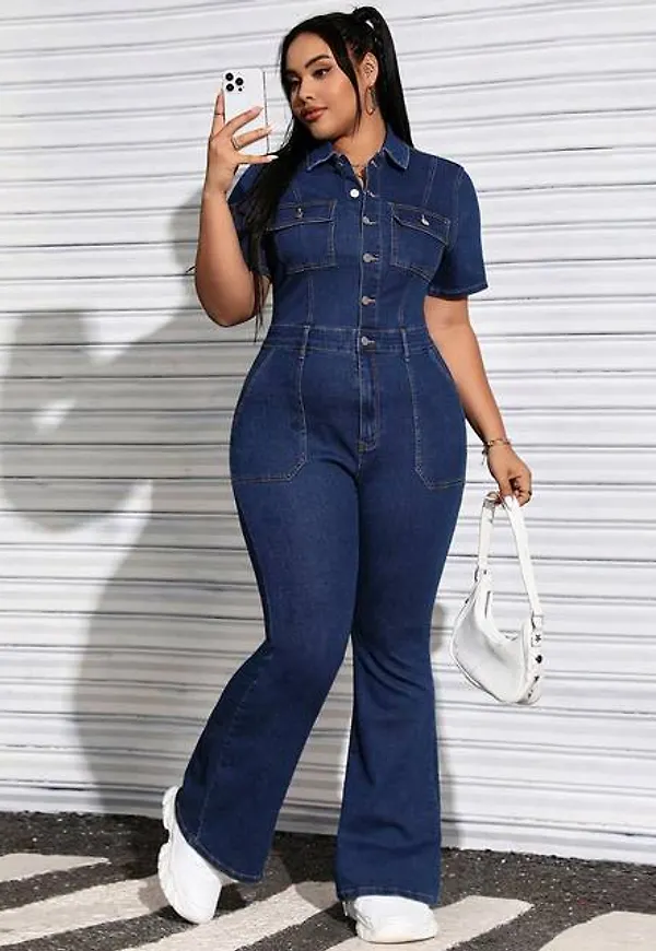 Shein Plus Women's Denim Shirt Jumpsuit