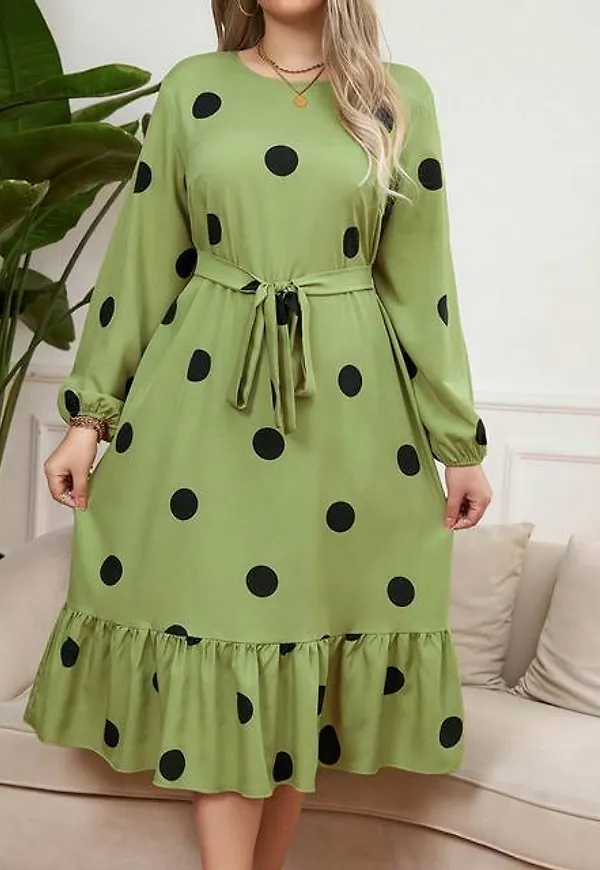 Shein Plus Women'S Polka Dot Print Ruffled Hem Dress