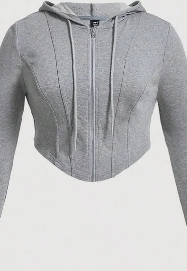 Shein Plus Zip Up Drawstring Hoodie