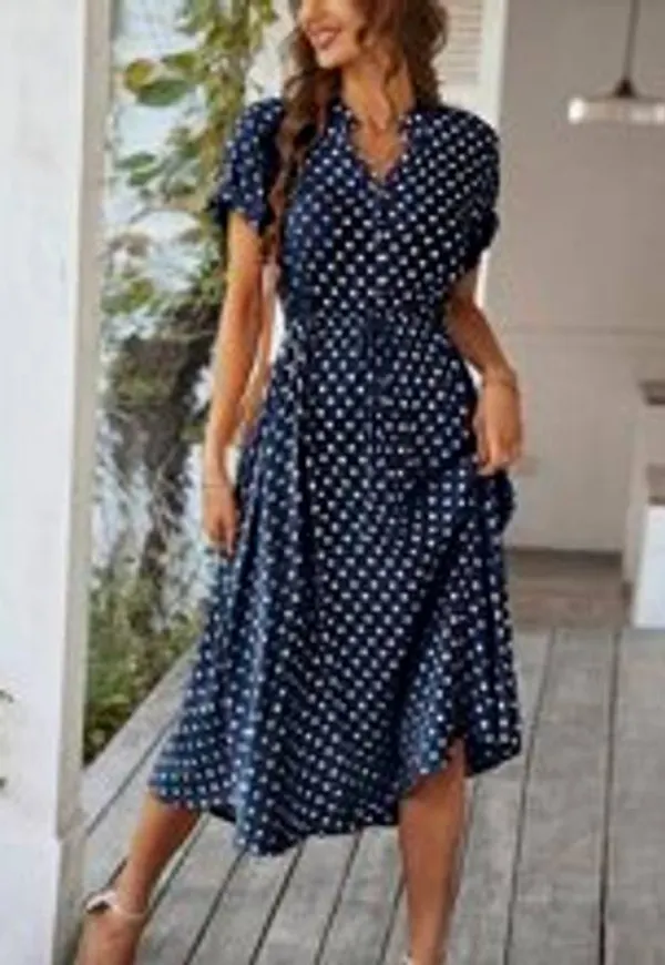 Shein Polka Dot Drawstring Button Front Dress