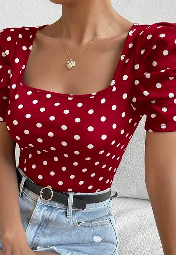 Shein Polka Dot Print Puff Sleeve Tee