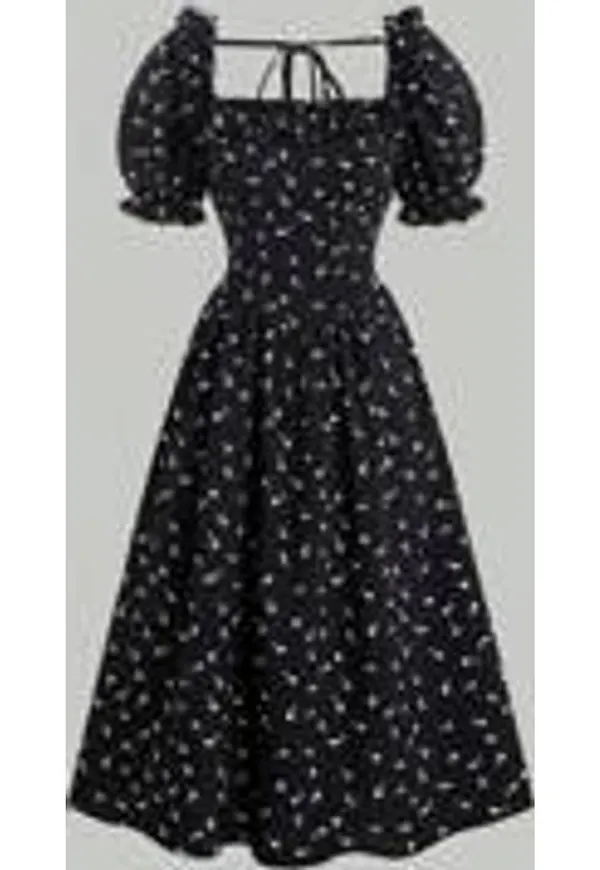 Shein Puff Sleeve Floral Print Dress