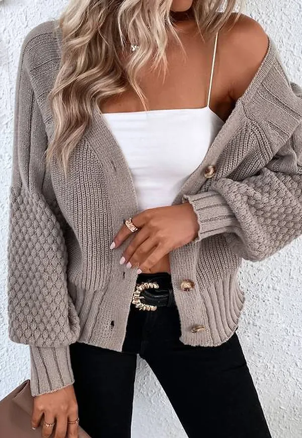 Shein Raglan Sleeve Textured Knit Cardigan