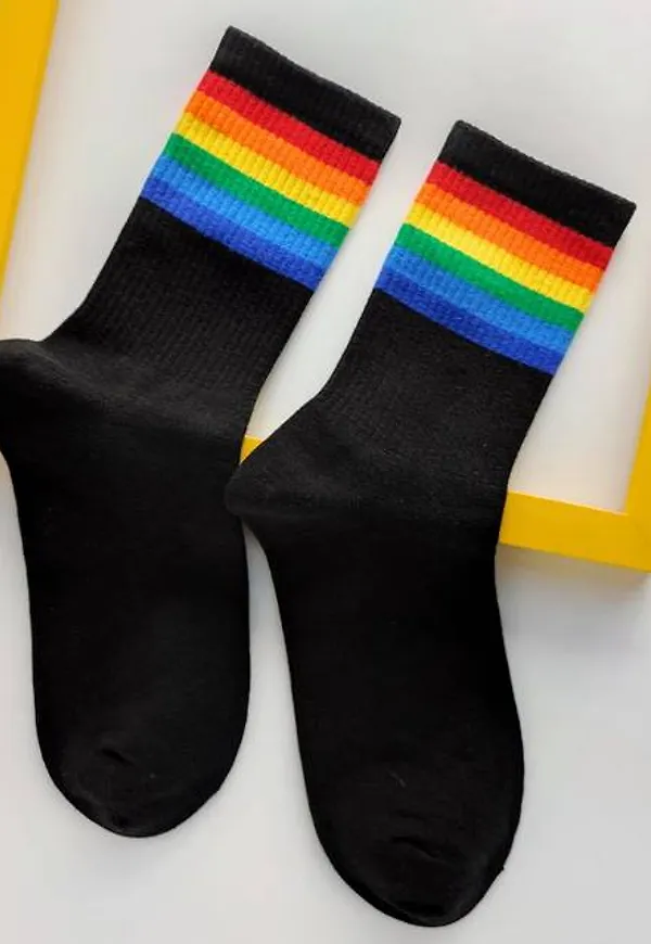 Shein Rainbow Striped Crew Socks