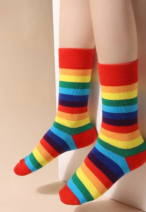 Shein Rainbow Striped Crew Socks