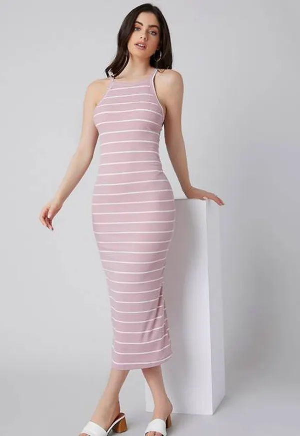 Shein Rib-knit Striped Bodycon Dress