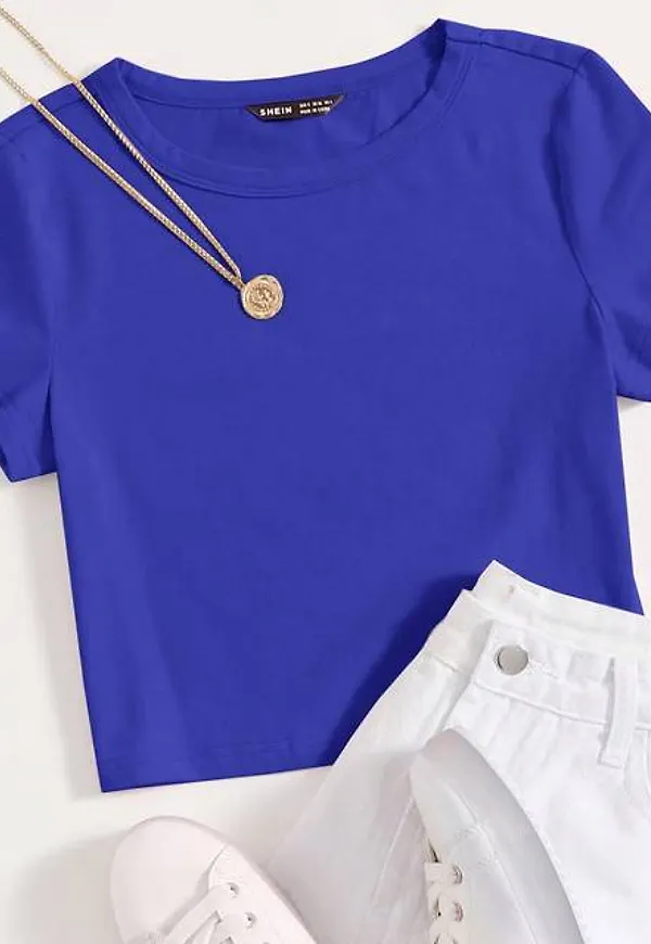 Shein Round Neck Short Sleeve Slim Fit Basic T-Shirt