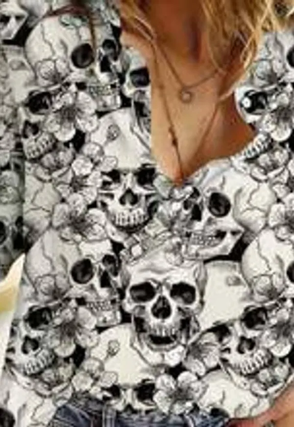 Shein Skull Print Button Front Blouse