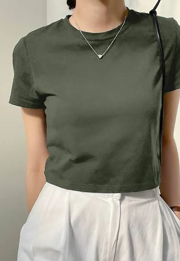 Shein Solid Crew Neck Crop Tee