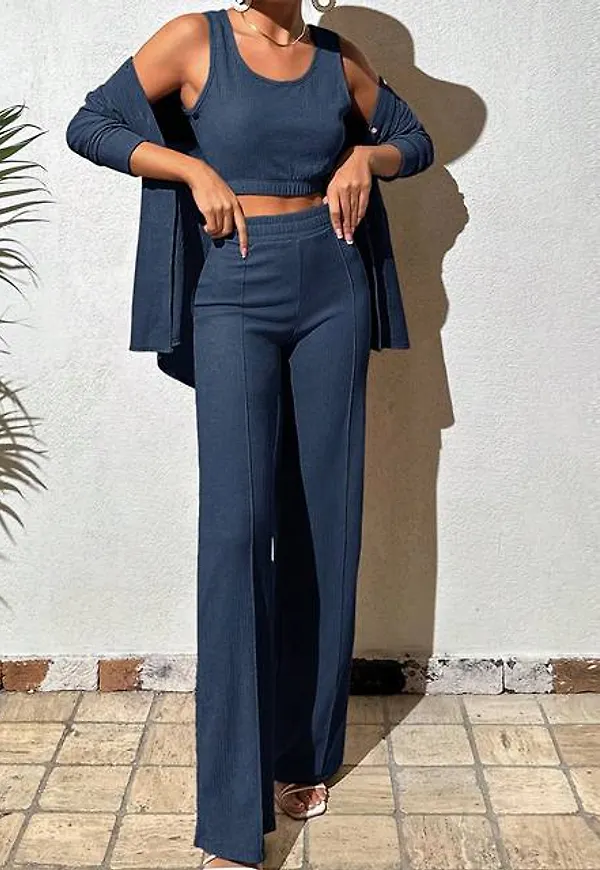 Shein Solid Crop Tank Top & Shirt & Trousers