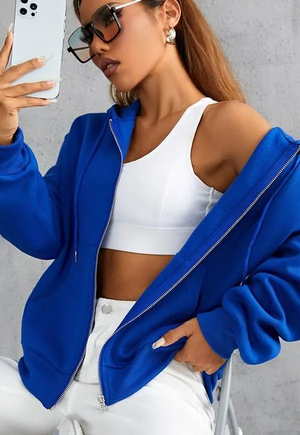 Shein Solid Drawstring Drop Shoulder Hoodie