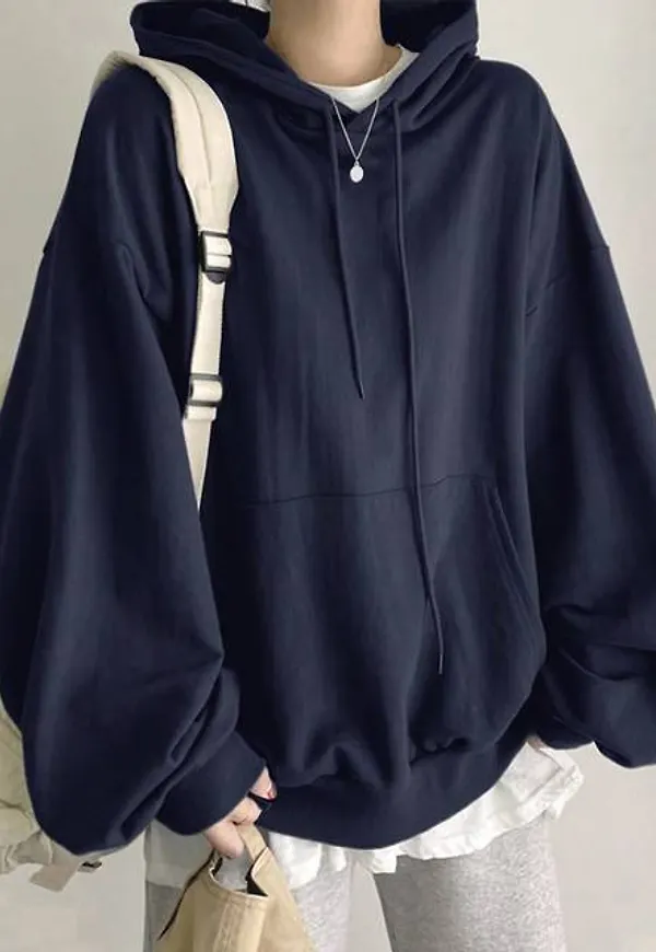 Shein Solid Drop Shoulder Drawstring Hoodie