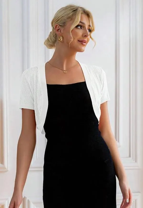 Shein Solid Open Knit Crop Cardigan