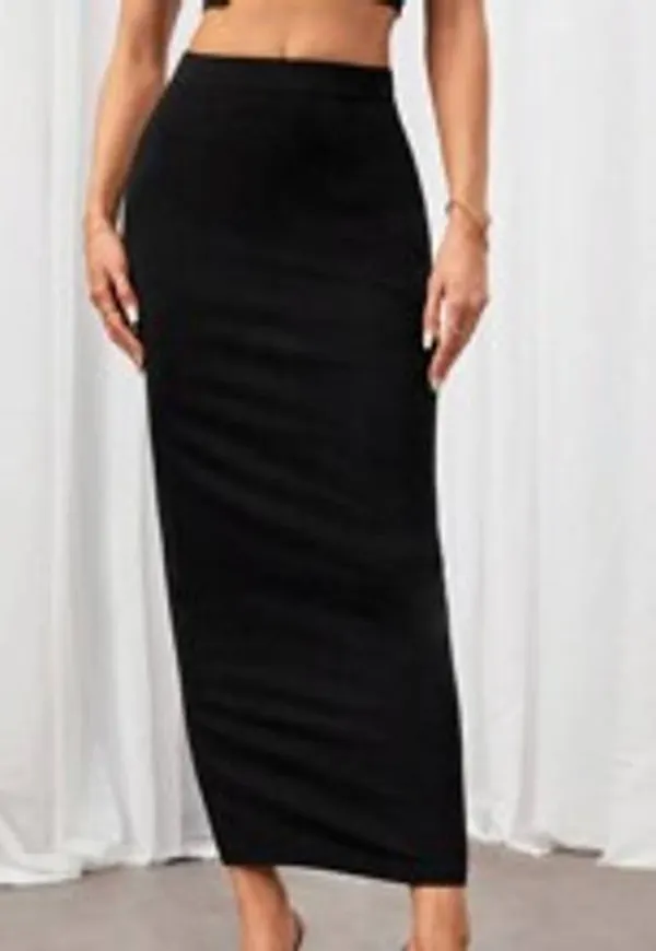 Shein Solid Pencil Black Slim Fit Skirt